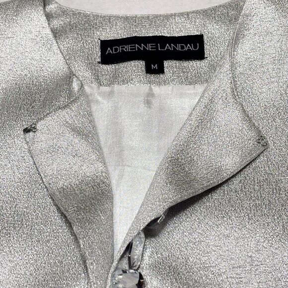 Adrienne Landau Cropped Evening Jacket Silver Metallic Embellished Womens Medium - Picture 5 of 13